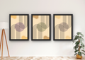 retro abstracte wanddecoratie set 3 ingelijste prints
