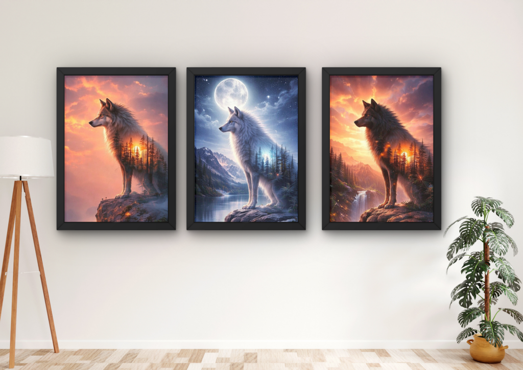 wolf wanddecoratie poster boven bank