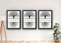Levensboom wanddecoratie set 3 ingelijste prints