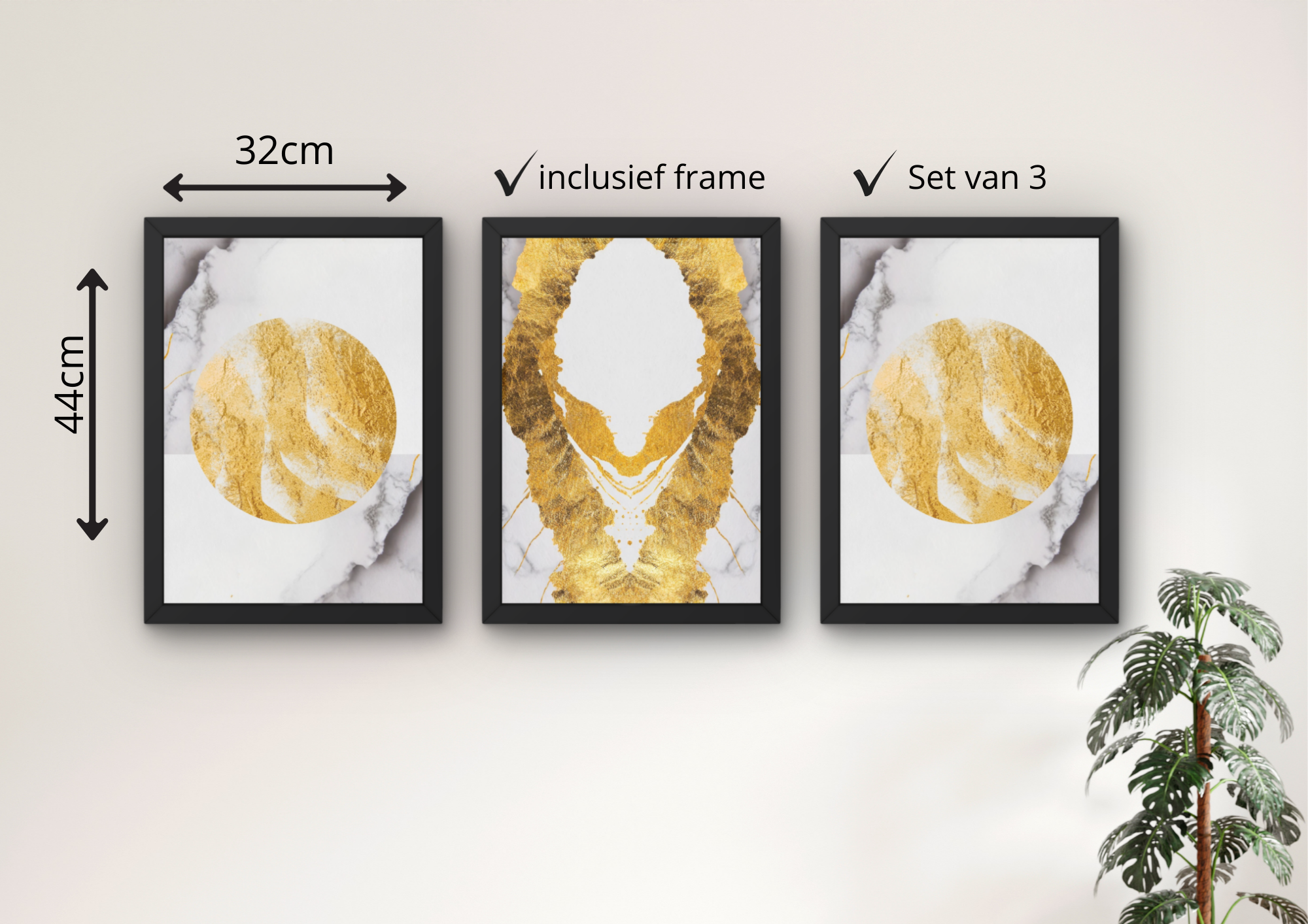 ingelijste marmer print met goud accent