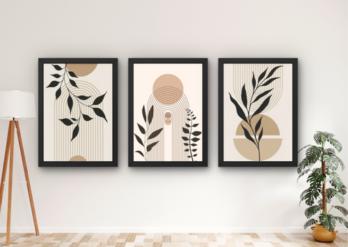 abstracte botanische wanddecoratie set met drie lijsten