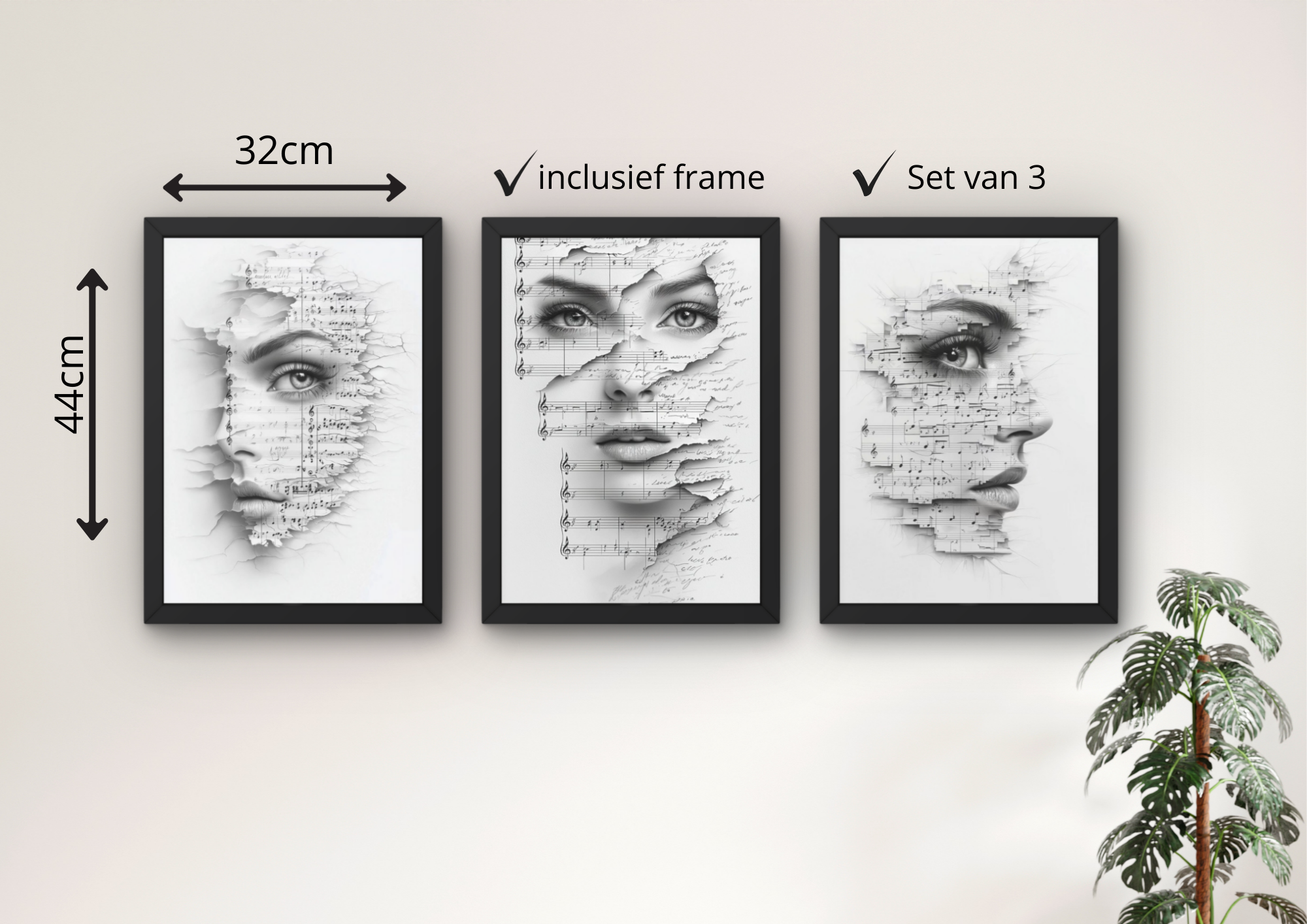 abstracte zwart wit poster vrouw met muziek design