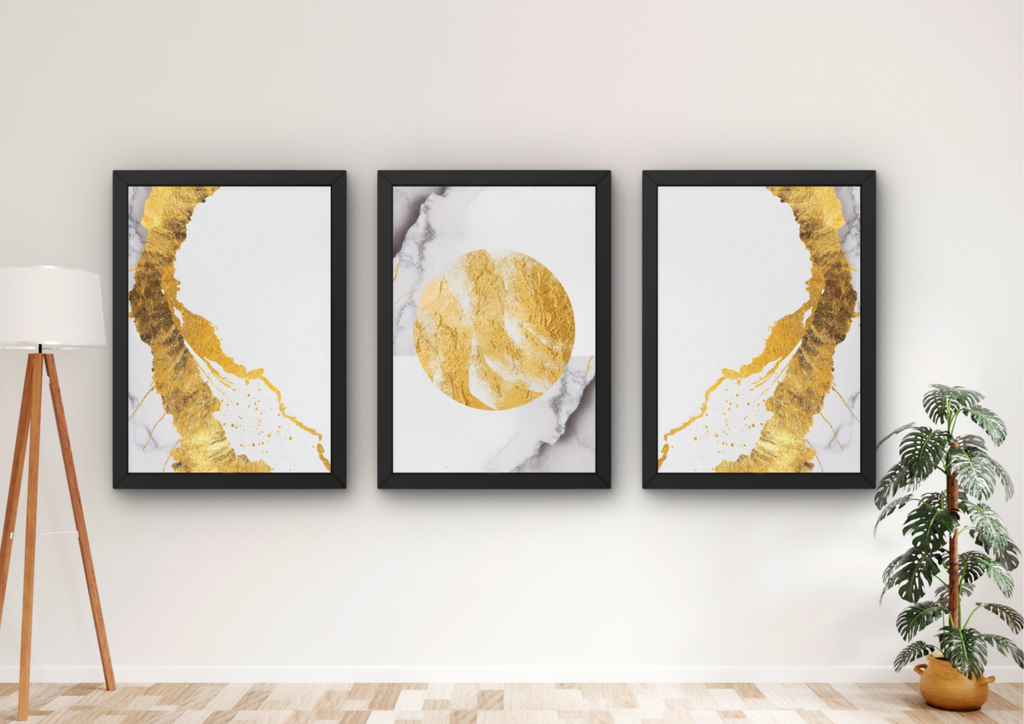 luxe gouden marmer wanddecoratie set woonkamer
