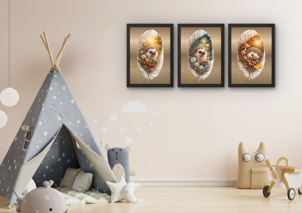 Egel wanddecoratie met veren set (3 Lijsten)