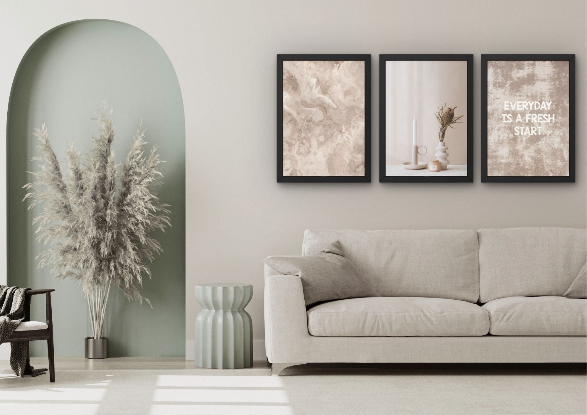 rustige wanddecoratie slaapkamer beige