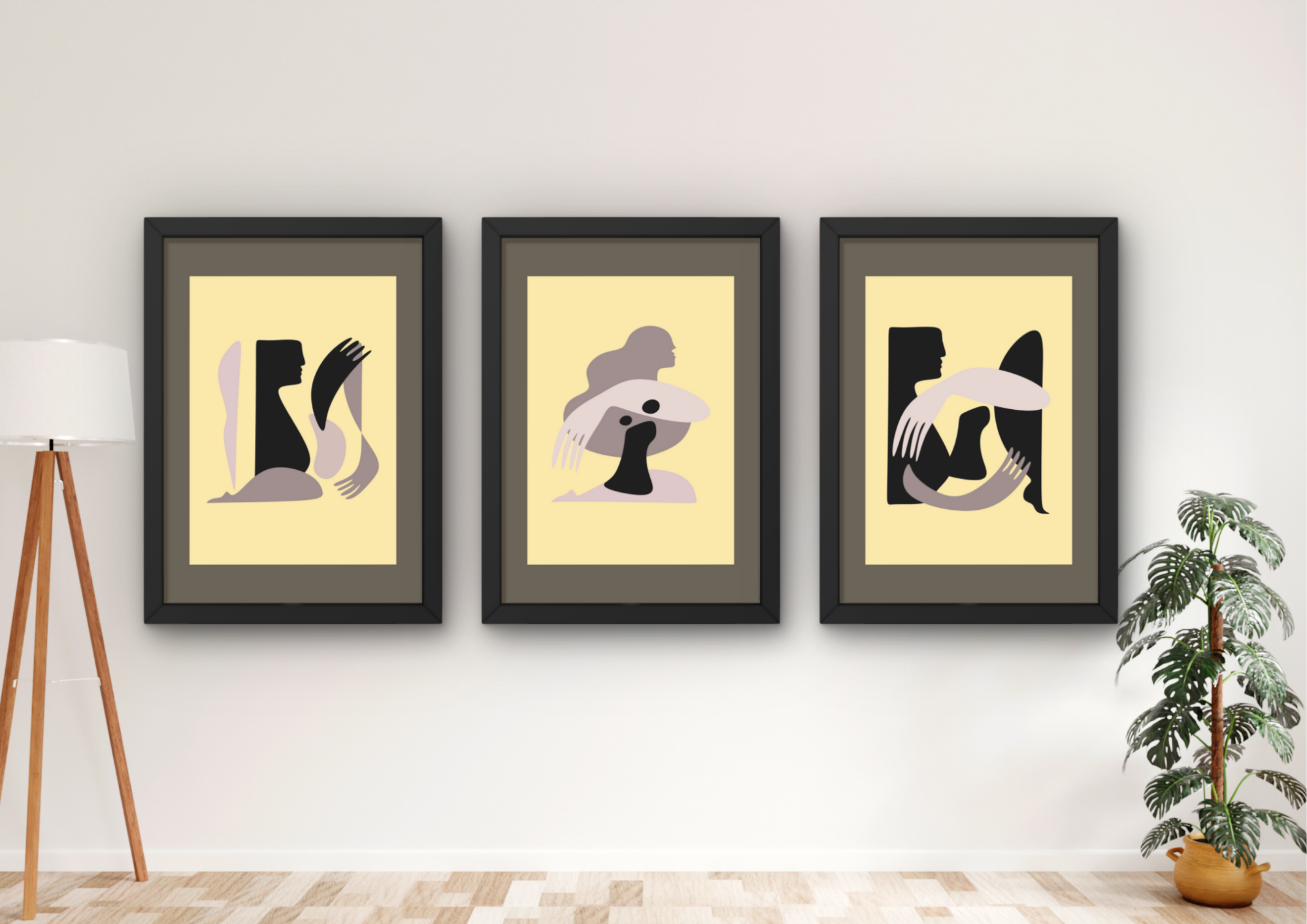 abstracte wanddecoratie set van 3 ingelijste prints woonkamer