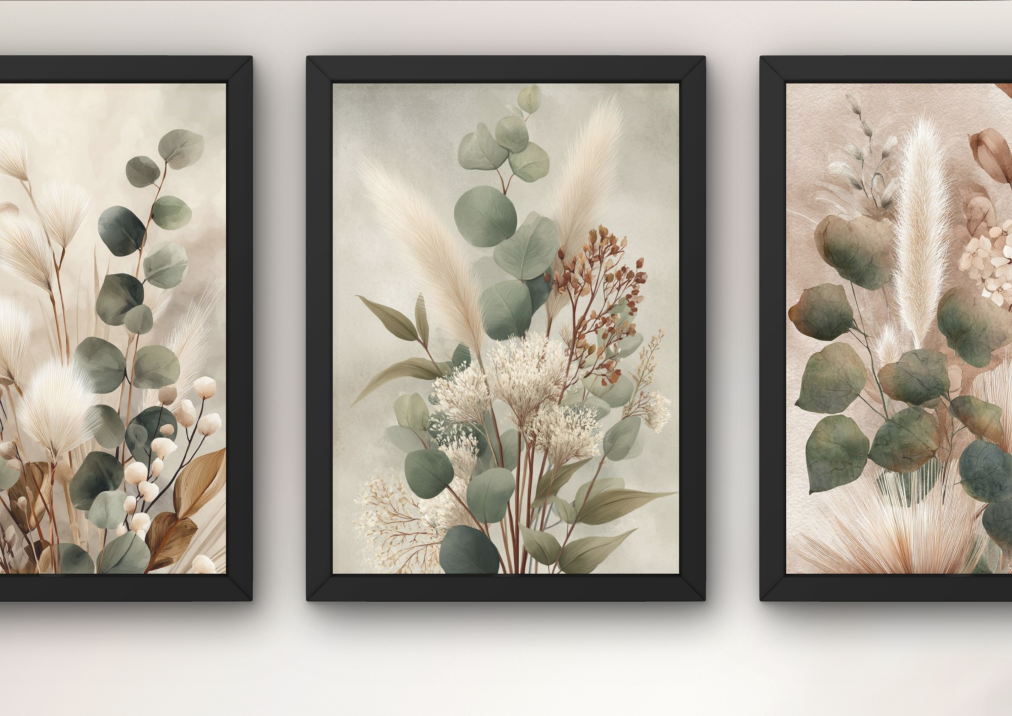 wanddecoratie planten beige boven bank