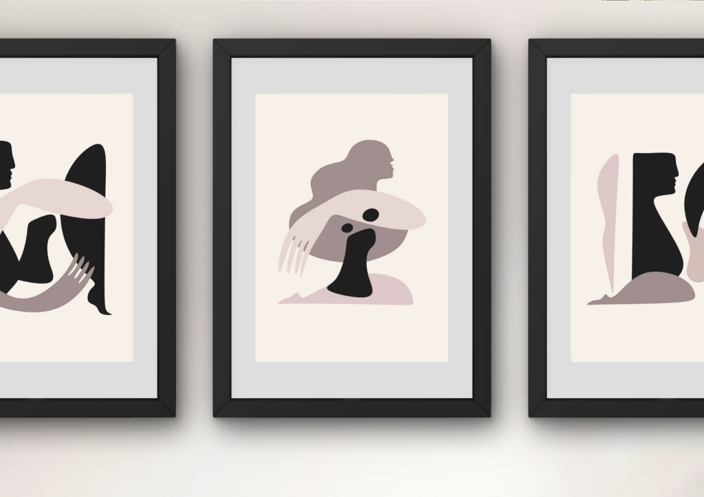 Abstracte wanddecoratie set (3 ingelijste prints A3)