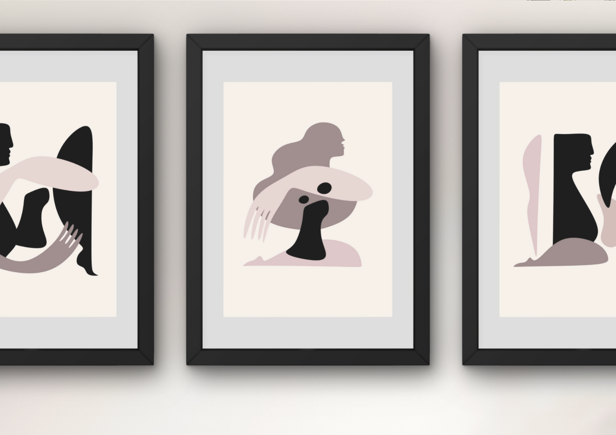 Abstracte wanddecoratie set (3 ingelijste prints A3)