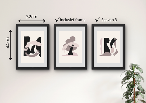 Abstracte wanddecoratie set (3 ingelijste prints A3)