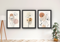 abstracte bloemen wanddecoratie set met drie lijsten