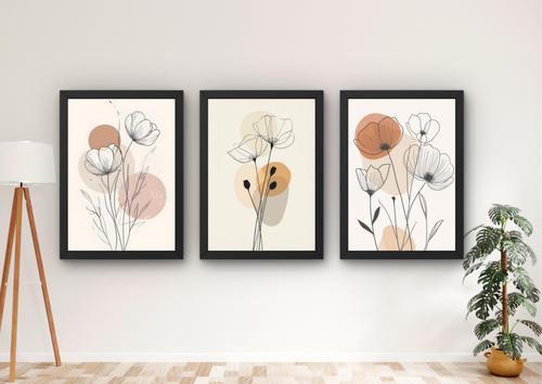 abstracte bloemen wanddecoratie set met drie lijsten