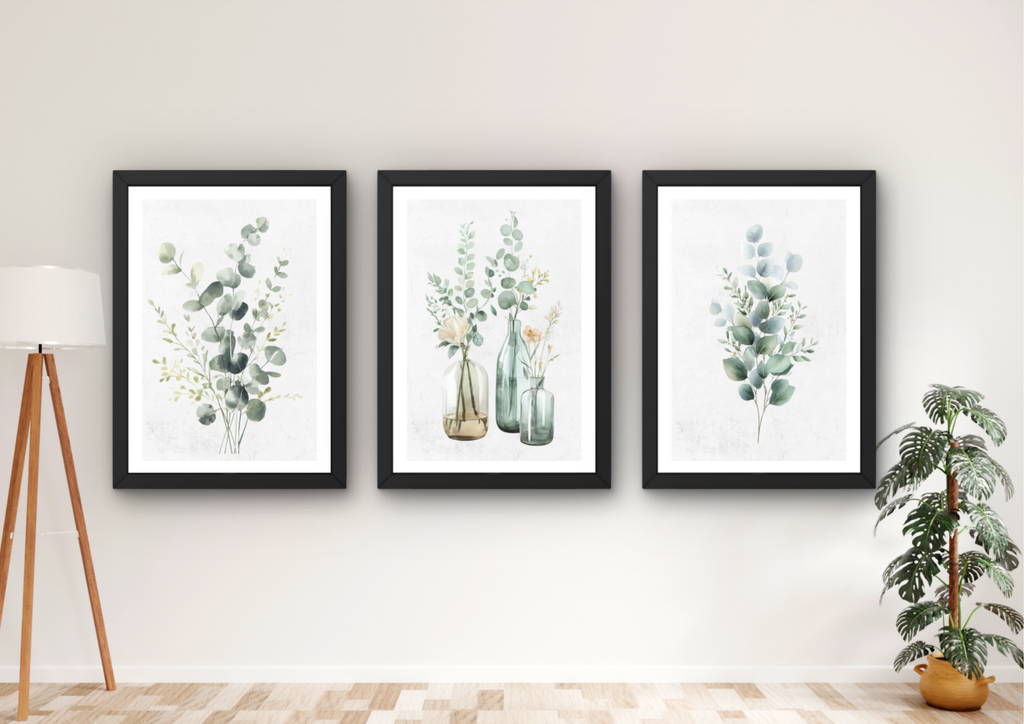 Botanische wanddecoratie set eucalyptus (3 lijsten)