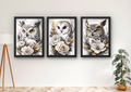 wanddecoratie met uil en goud set van 3 stuks