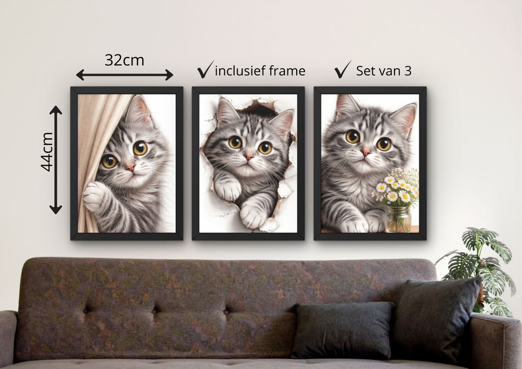 schattige katten posters set woonkamer