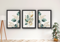 monstera wanddecoratie set met drie lijsten