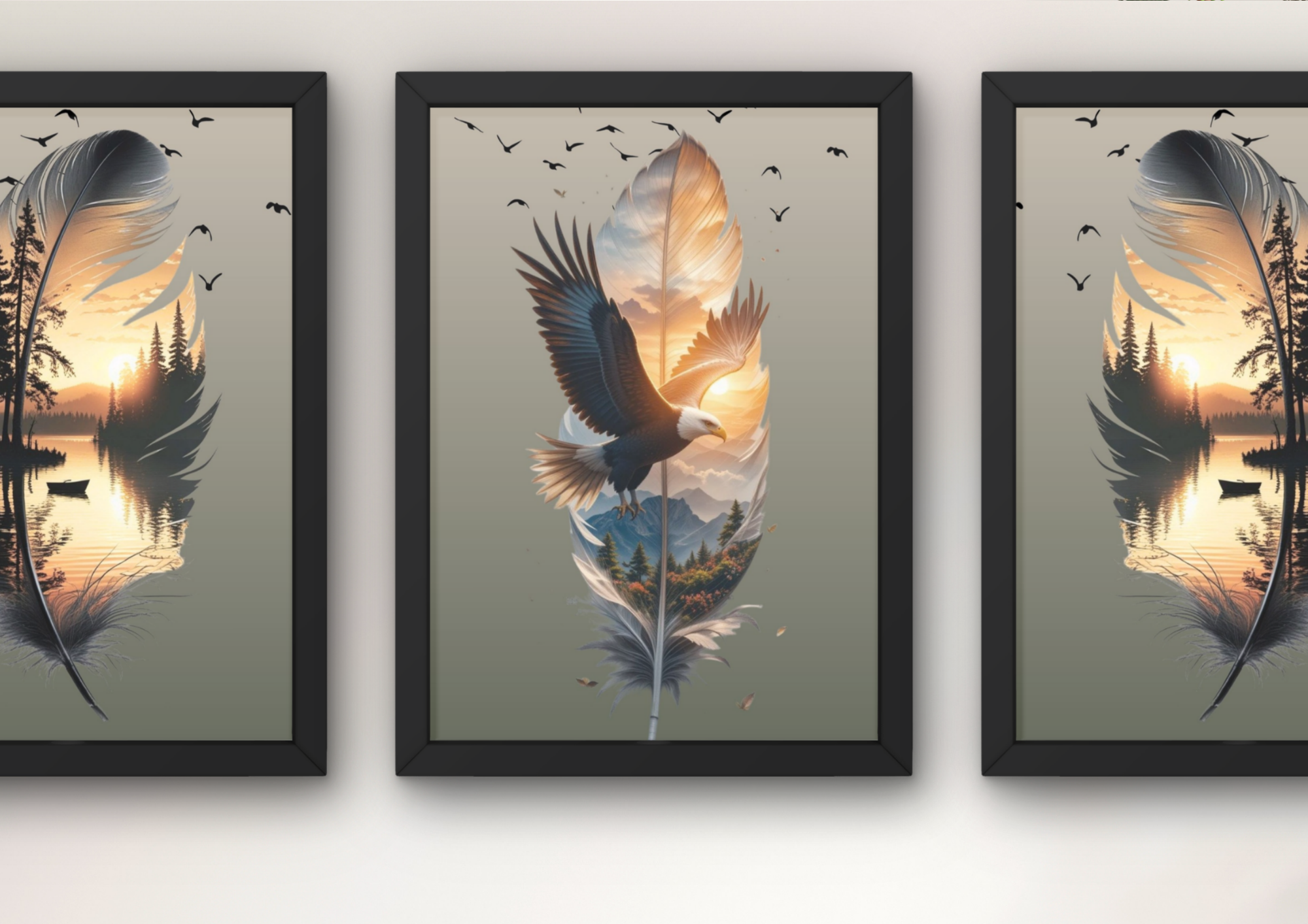 symbolische wanddecoratie woonkamer set van 3