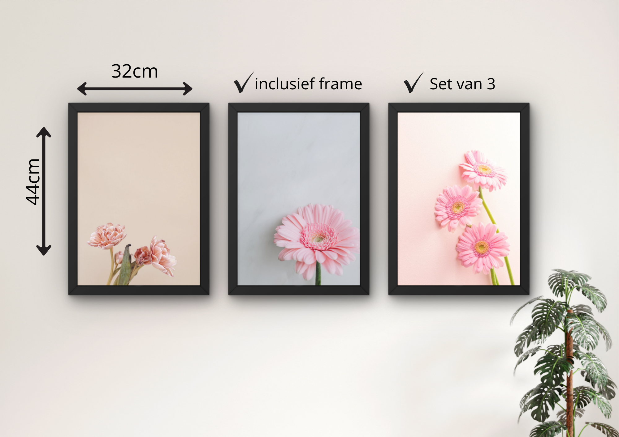 botanische bloemen poster set roze gerbera