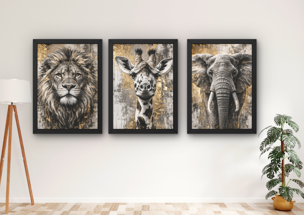 wanddecoratie boven de bank dieren set
