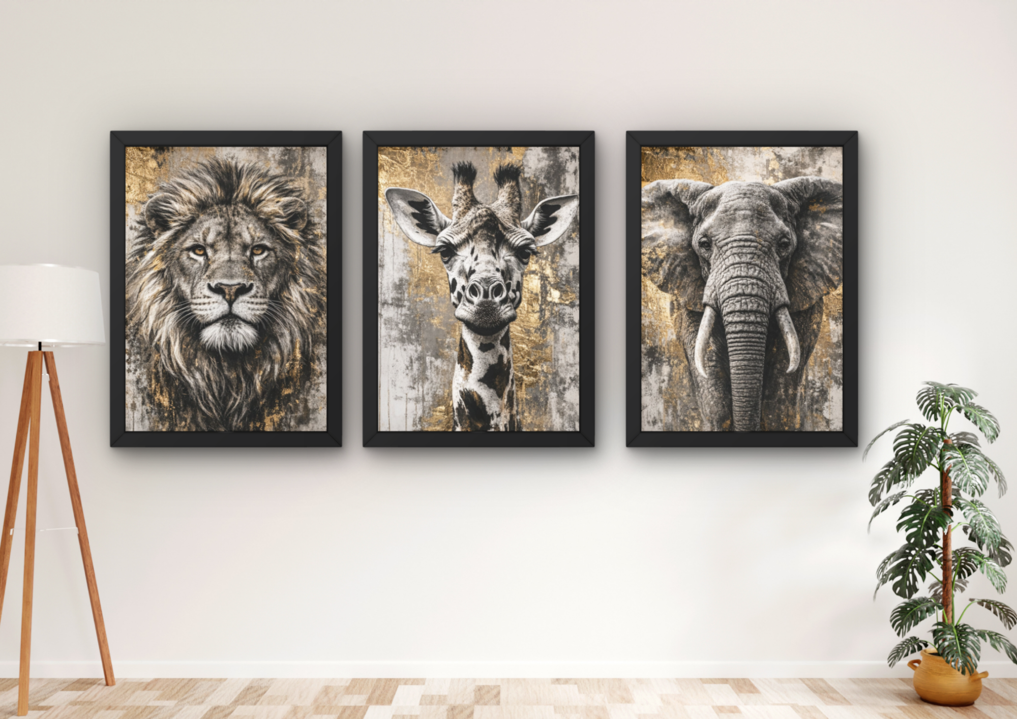 wanddecoratie boven de bank dieren set