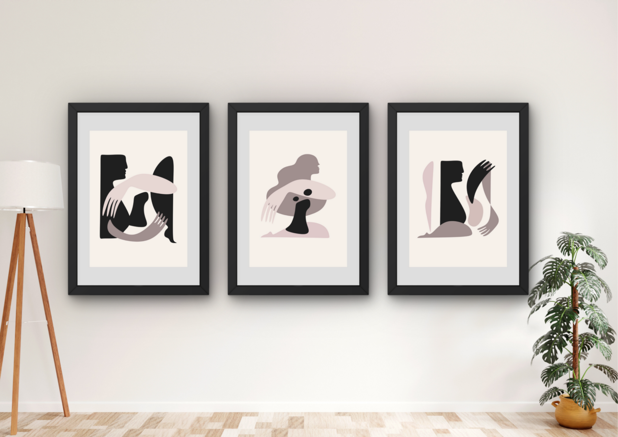 Abstracte wanddecoratie set (3 ingelijste prints A3)