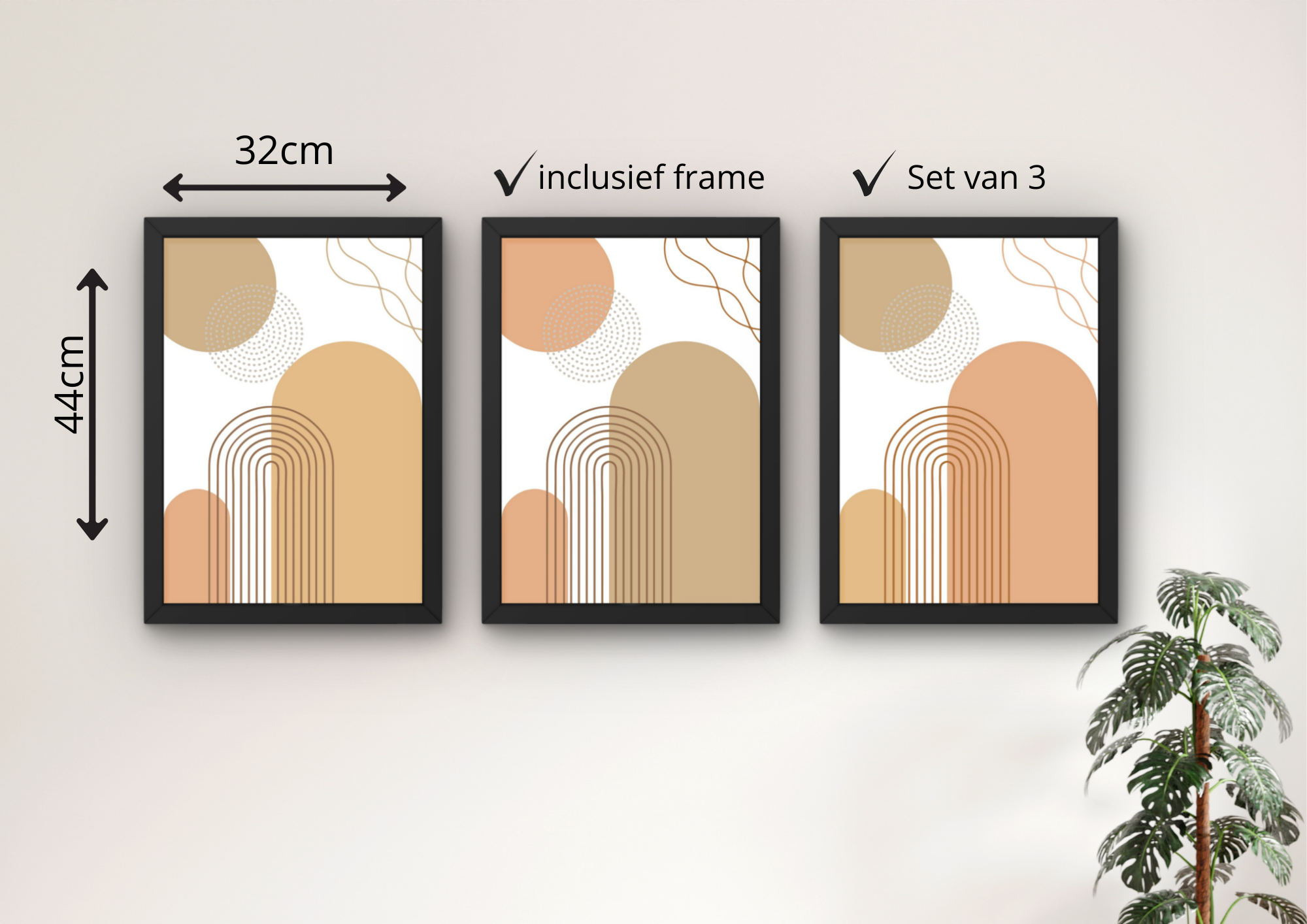 afmetingen terracotta wanddecoratie set a3 inclusief lijst