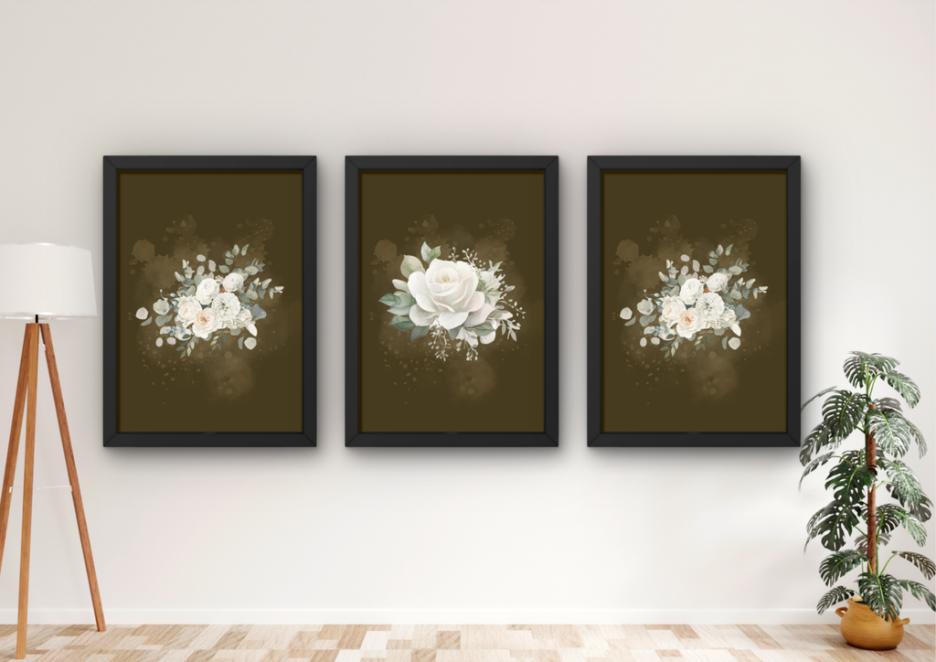 Botanische bloemen wanddecoratie – Luxe set 3 lijsten