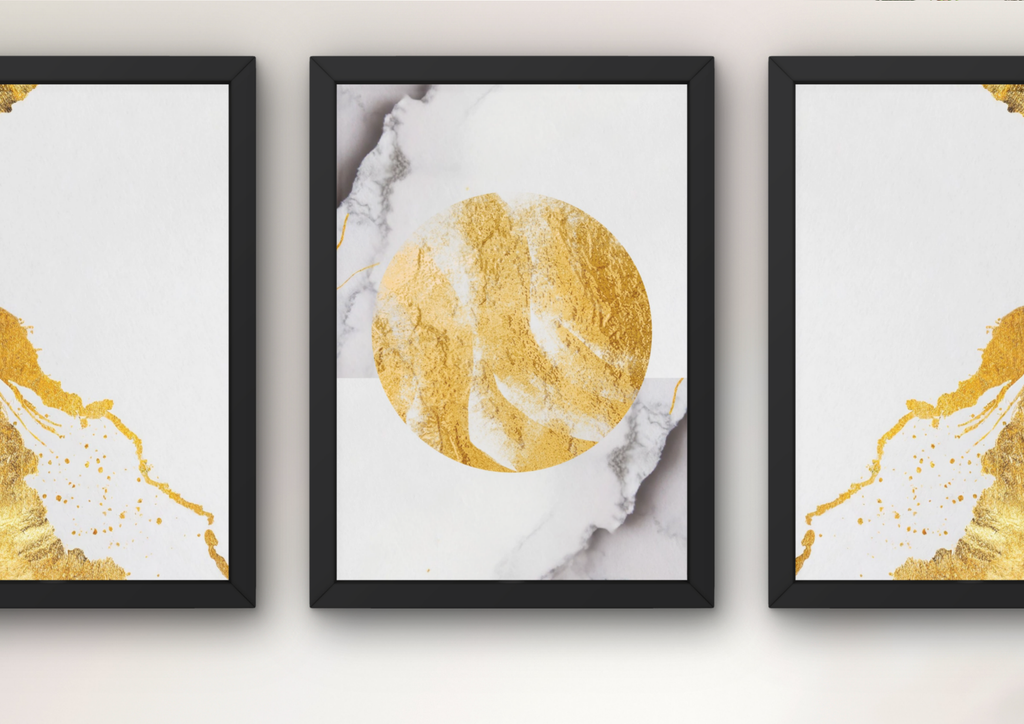ingelijste marmer print met gouden accent a3