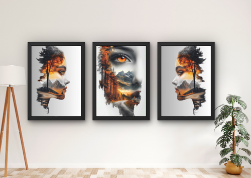 abstracte vrouw wanddecoratie set met drie lijsten met betekenis