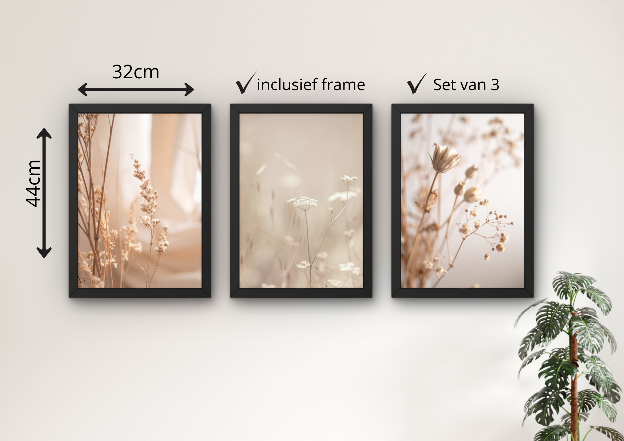 pampas wanddecoratie set beige posters fotolijsten
