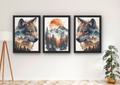 wolf wanddecoratie met bergen en natuur