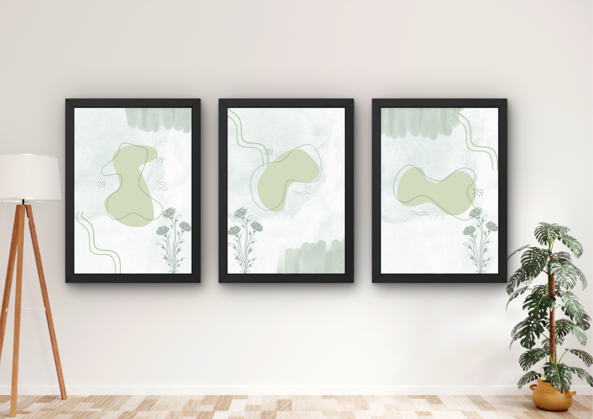 botanische wanddecoratie set 3 ingelijste prints