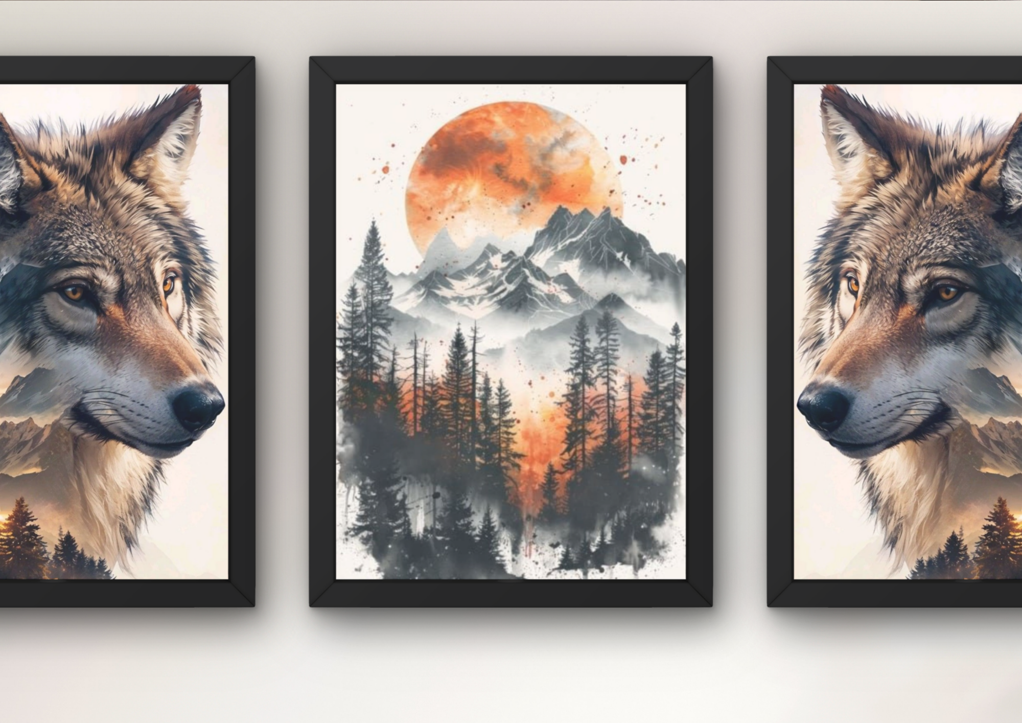 wolf ingelijste posters woonkamer