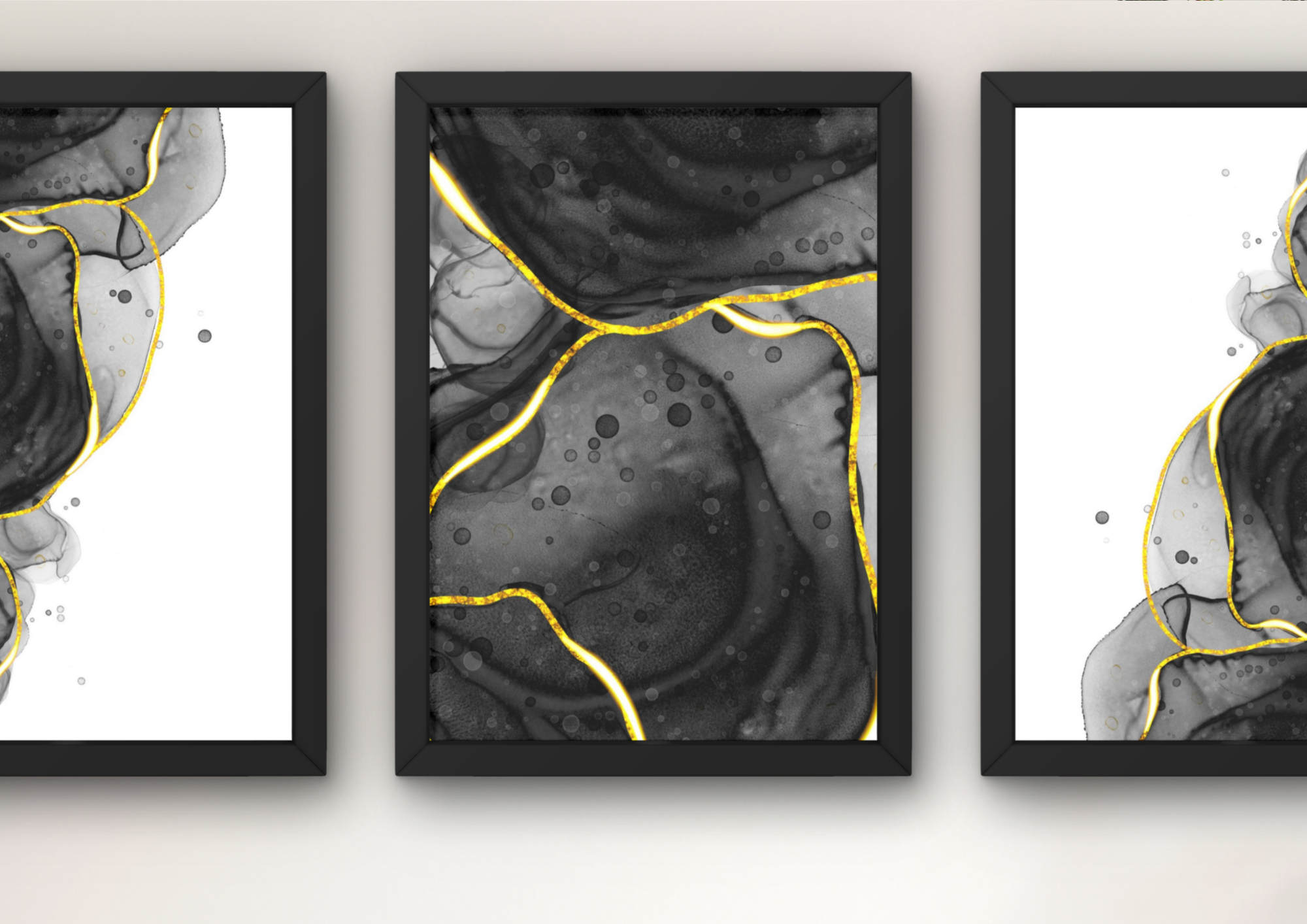 luxe zwart marmer wanddecoratie set woonkamer