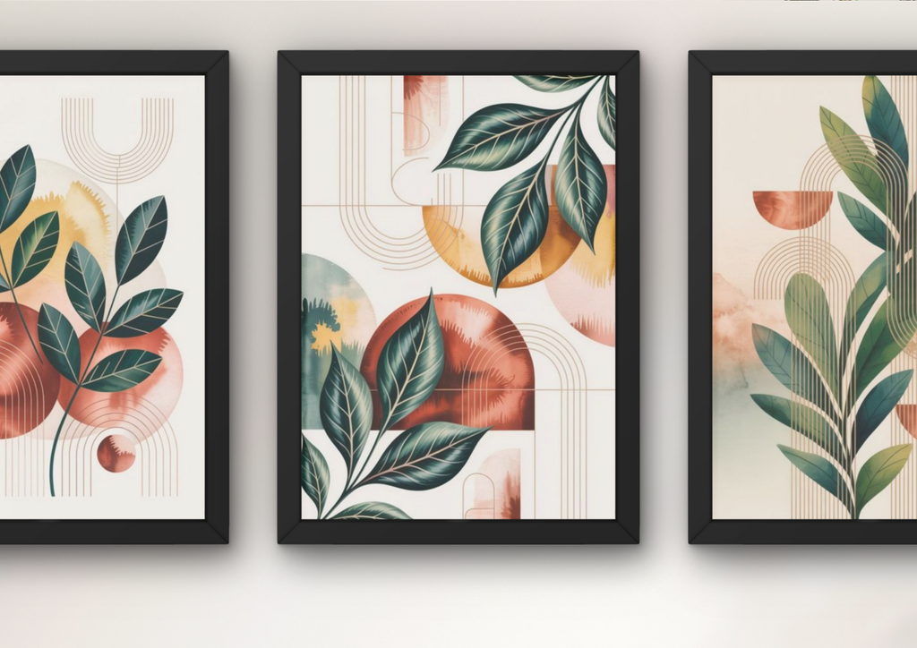 botanische bladeren wanddecoratie set met drie lijsten