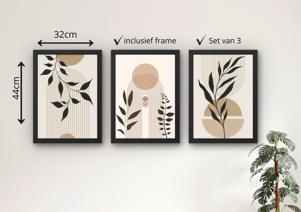 minimalistische posters met bladeren en vormen
