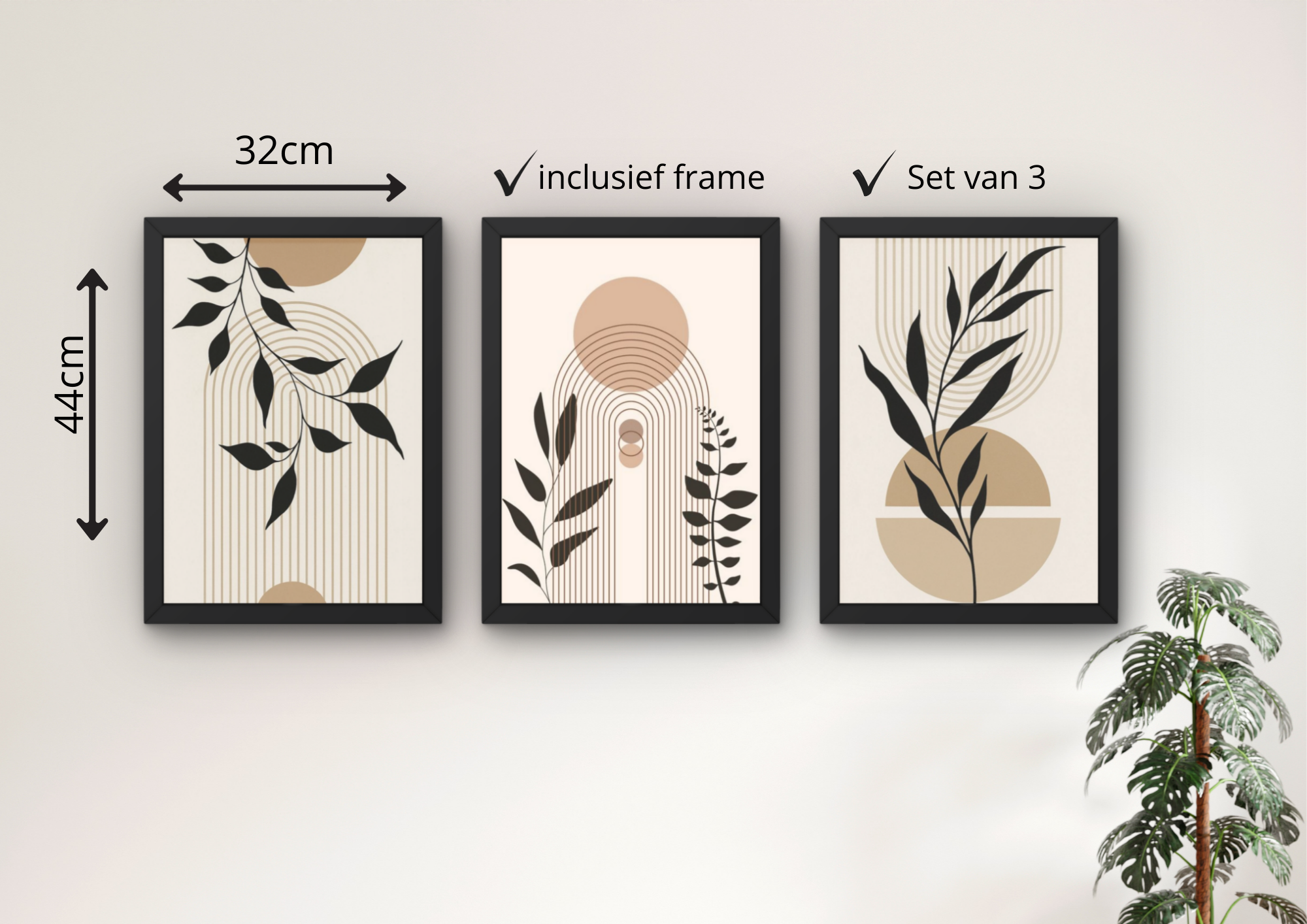 minimalistische posters met bladeren en vormen