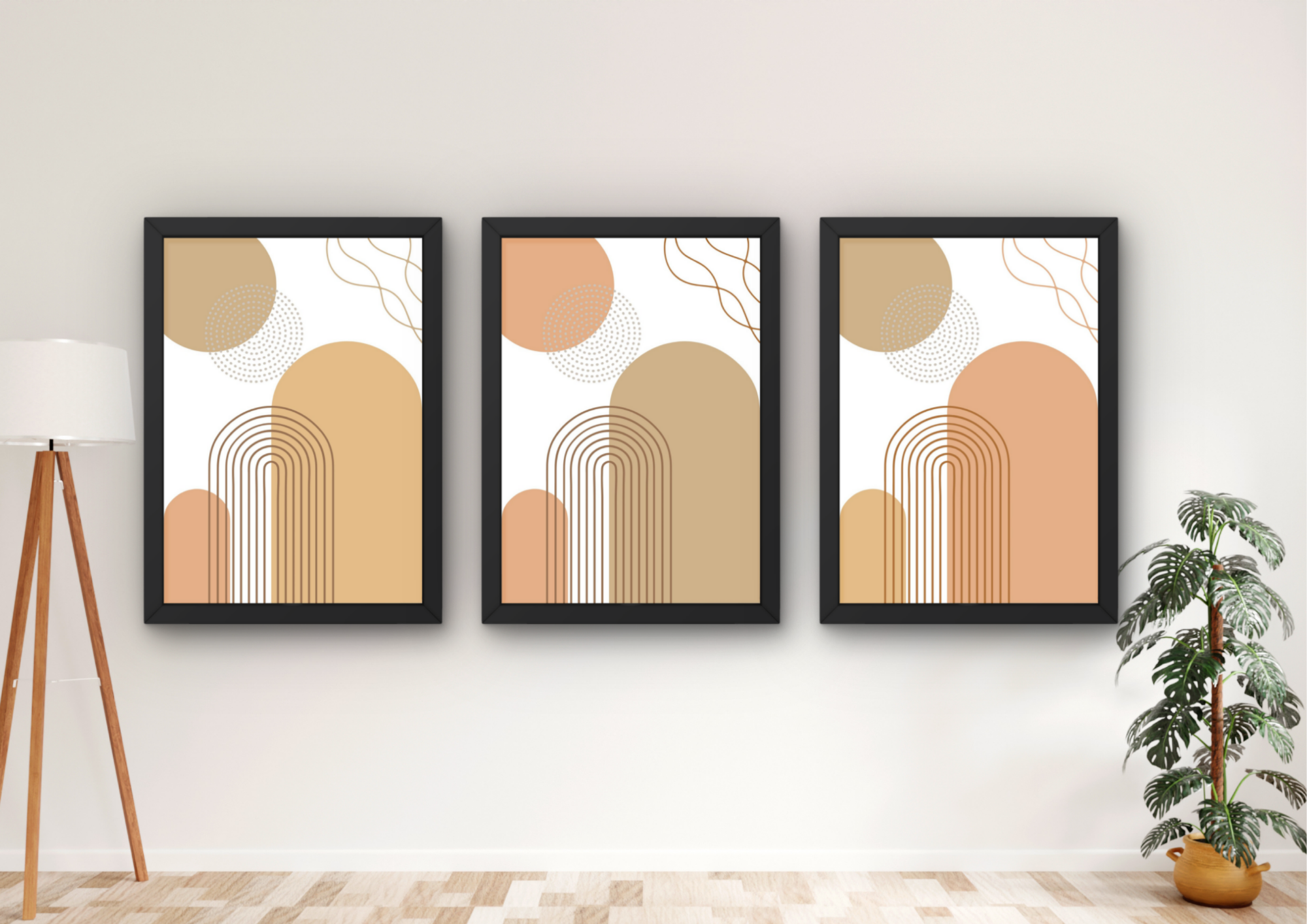 terracotta wanddecoratie set van 3 ingelijste prints woonkamer