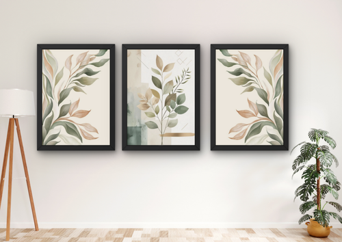 abstracte botanische wanddecoratie bladeren beige