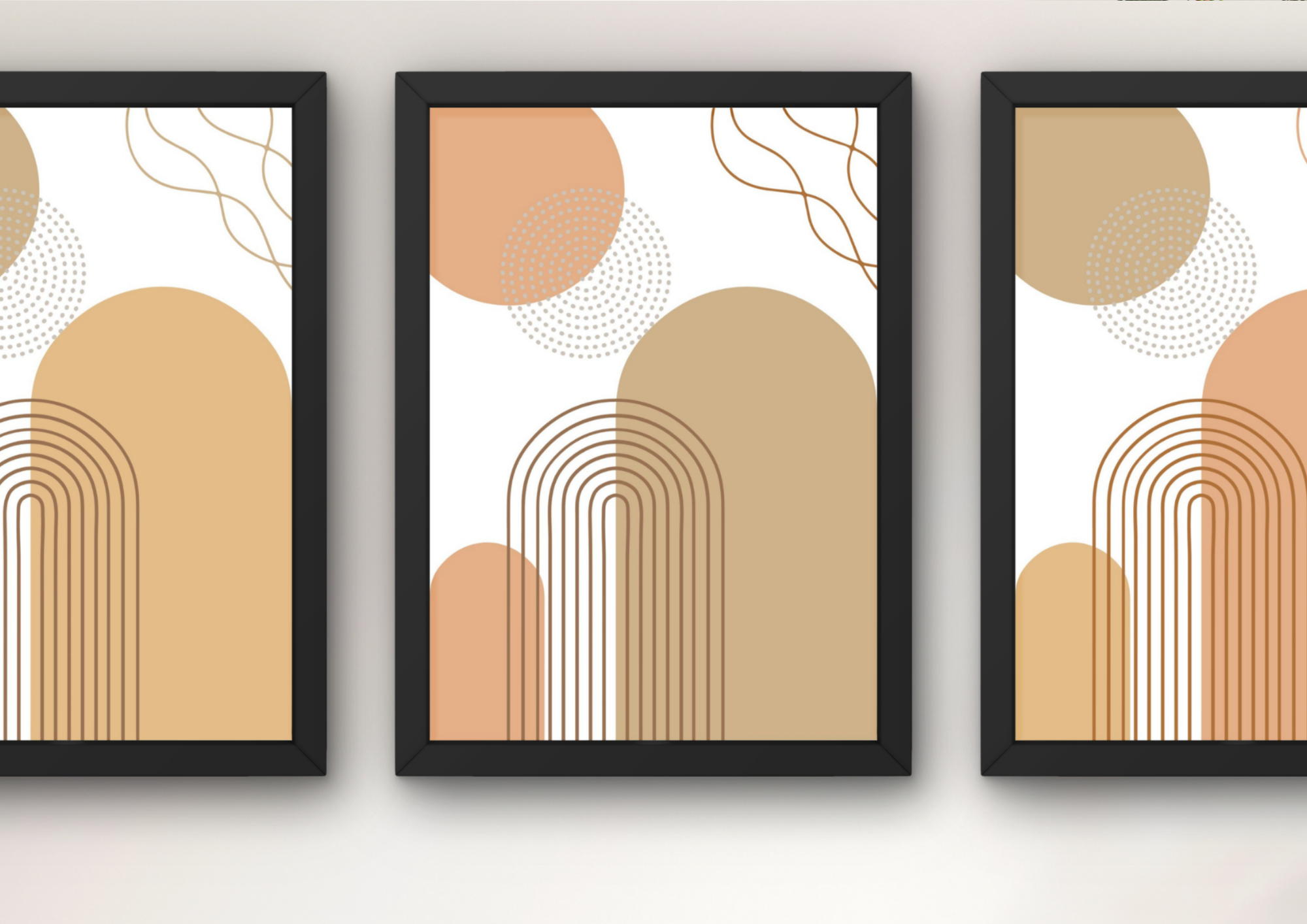 moderne terracotta wanddecoratie set boven bank