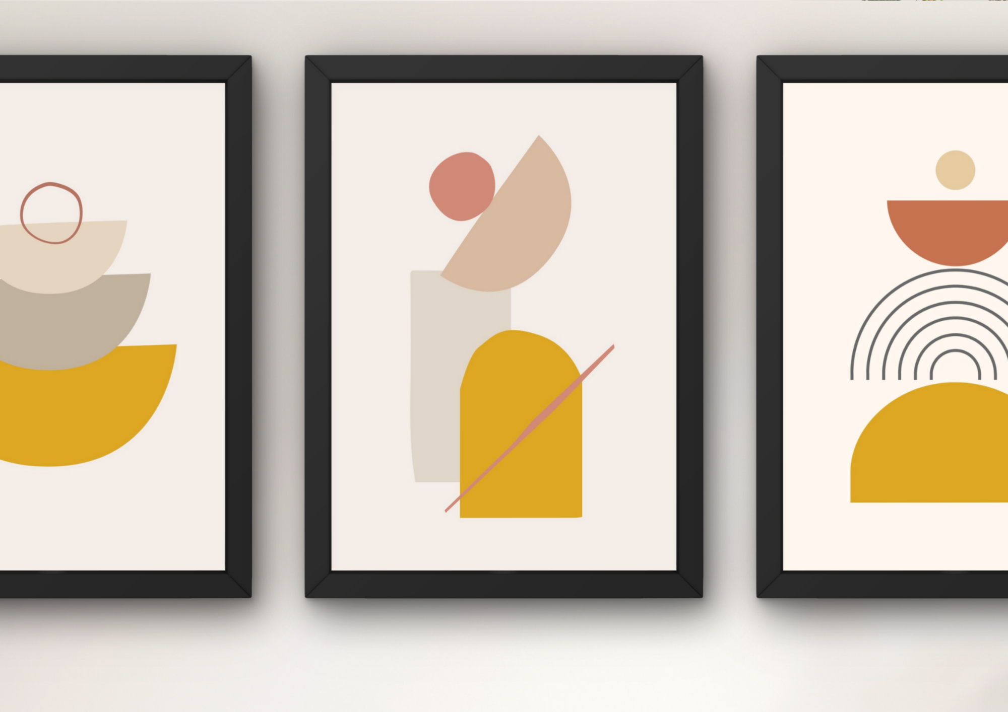 abstracte wanddecoratie set boven bank woonkamer