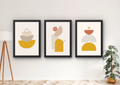abstracte wanddecoratie set woonkamer 3 ingelijste prints
