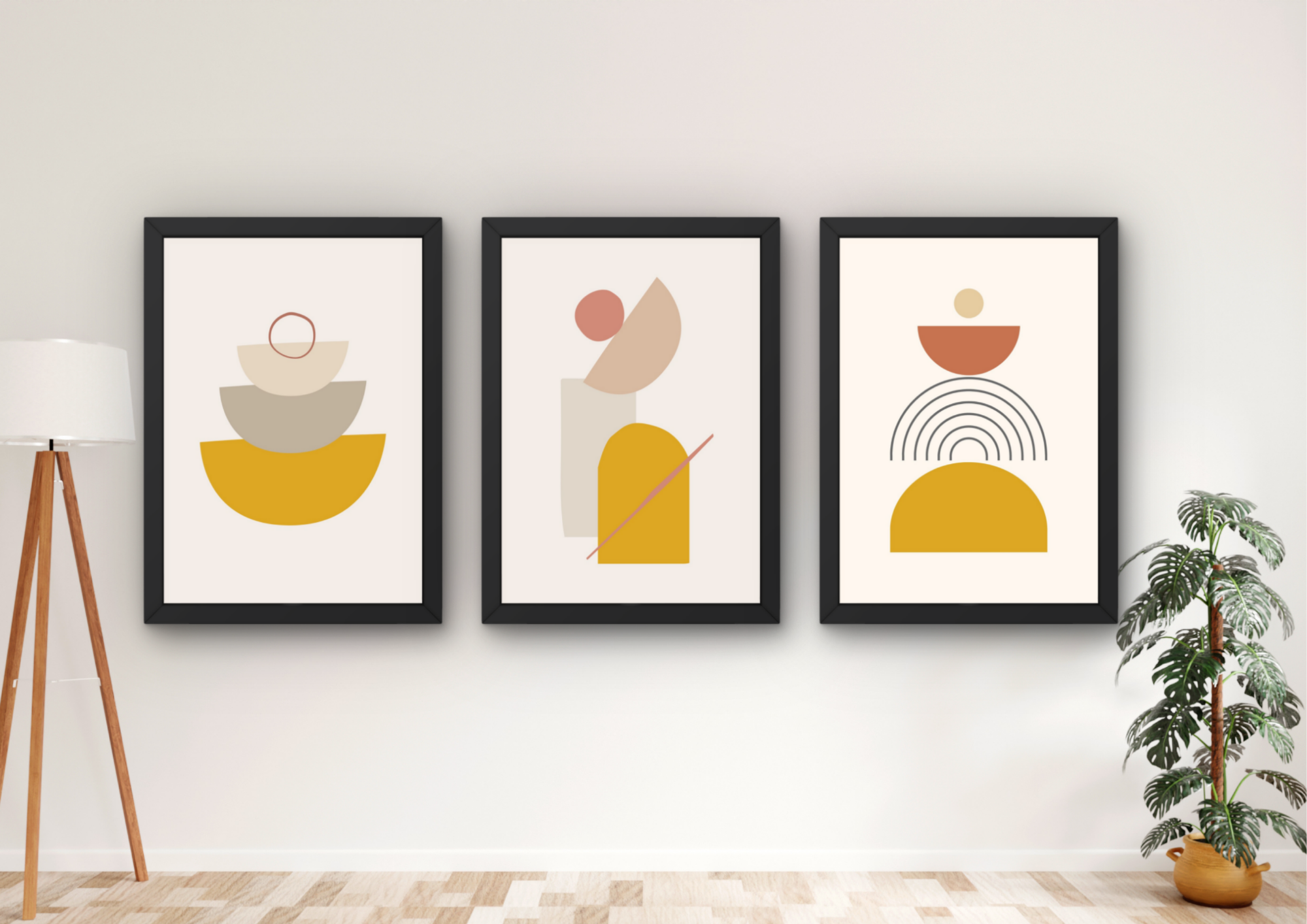 abstracte wanddecoratie set woonkamer 3 ingelijste prints